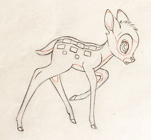300x279 rare walt disney bambi original production animation drawing - Disney Bambi Drawing