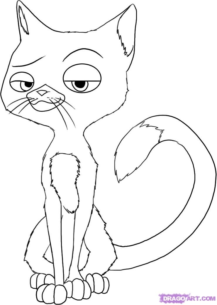 740x1038 how to draw mittens the cat from bolt, step - Disney Bolt Drawing