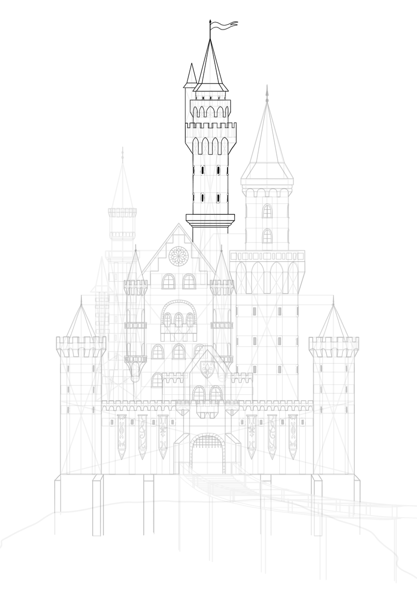 850x1222 How To Draw A Castle - Disney Castle Drawing Simple