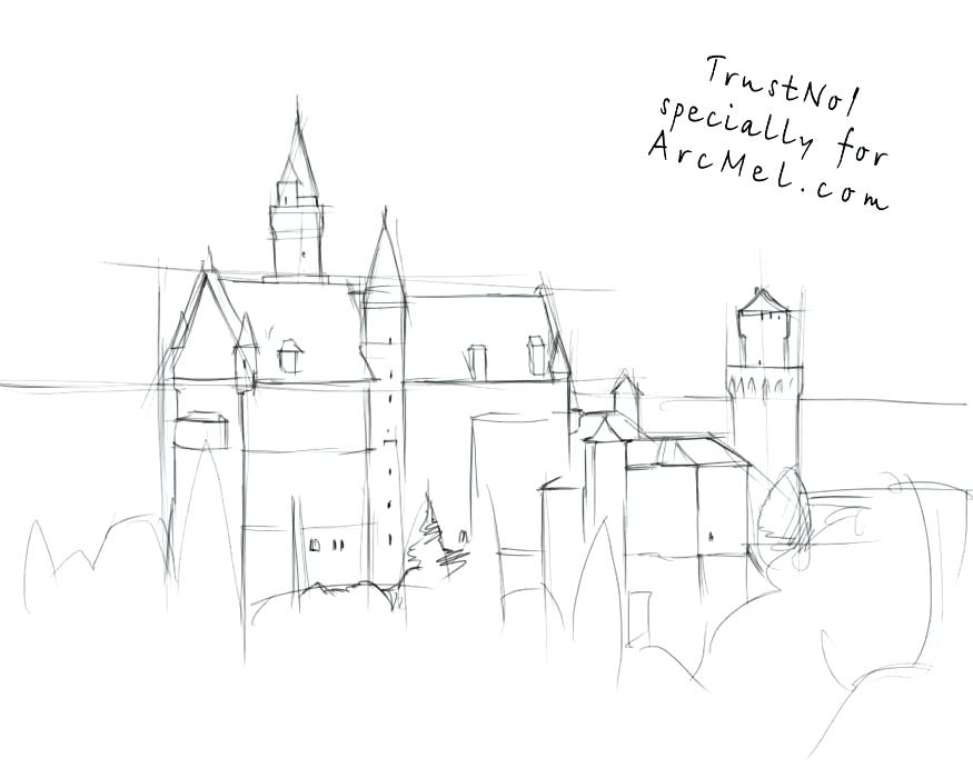 875x700 Easy Castle Drawing Full Size Of To Draw A Castle Step - Disney Castle Drawing Step Step