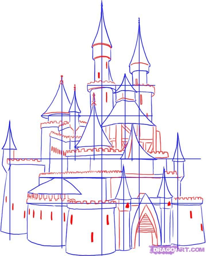 717x892 Step How To Draw A Castle Castles In Drawings, Castle - Disney Castle Drawing Step Step