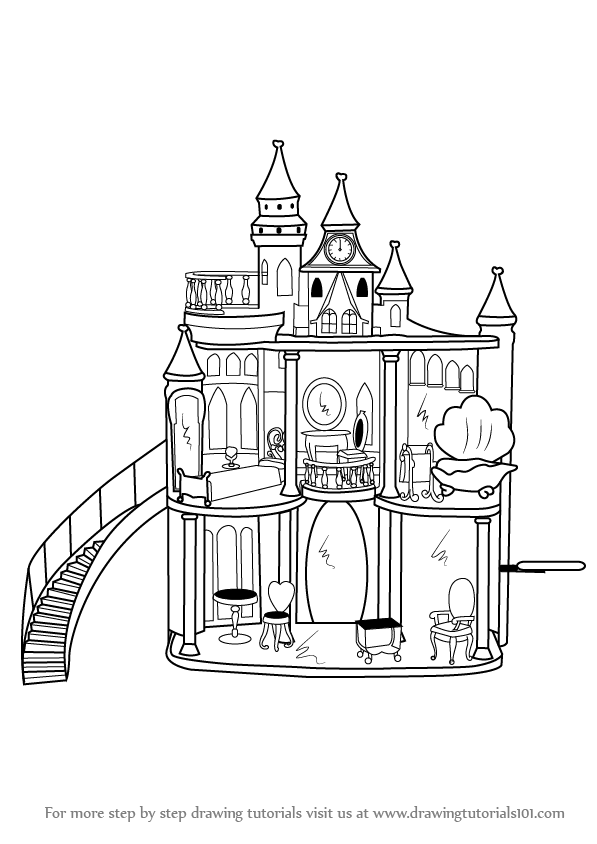 597x844 Learn How To Draw Barbie Doll Castle - Disney Castle Drawing Tutorial