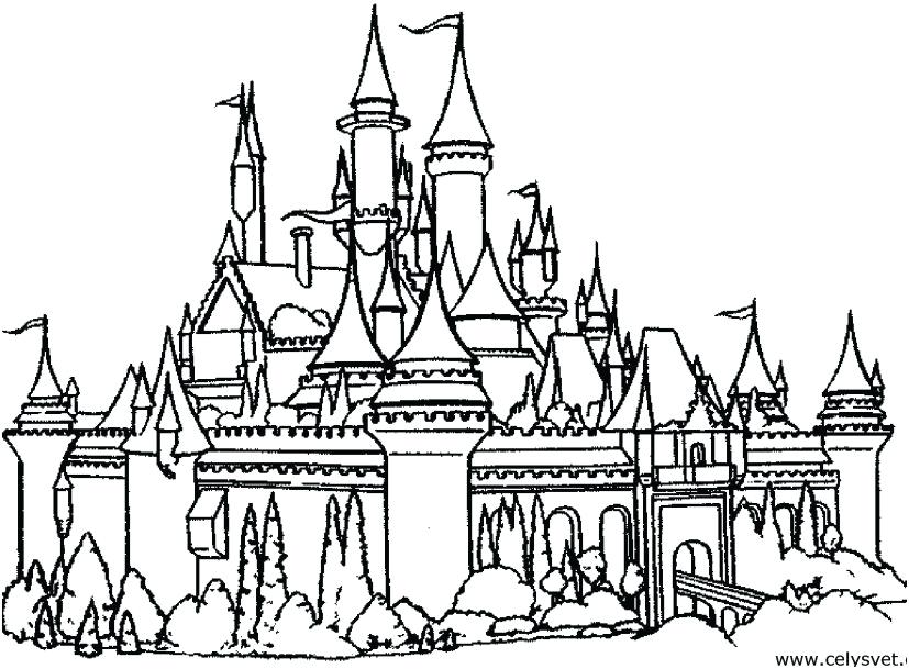 827x609 Coloring - Disney Castle Line Drawing