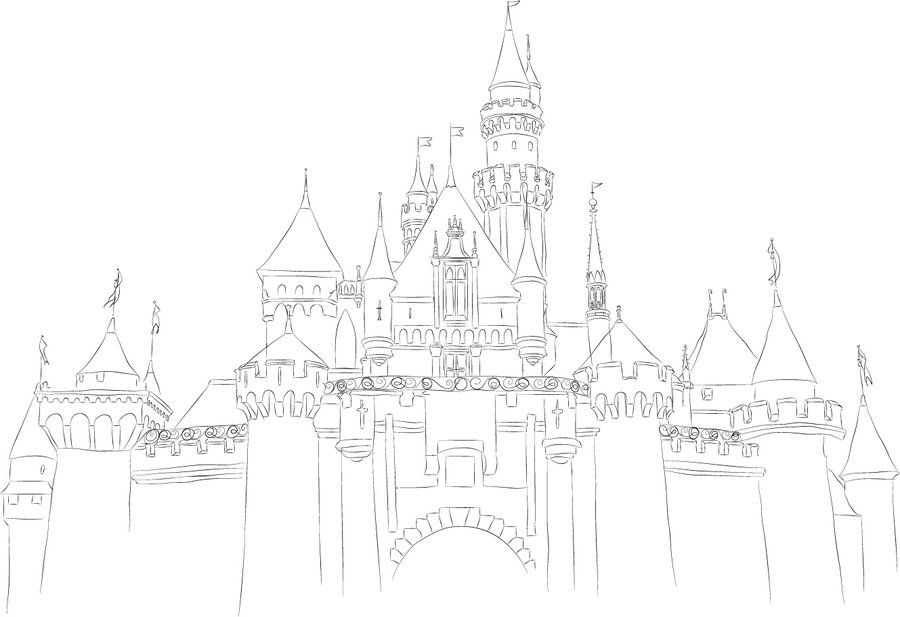 Group Of Disney Land Castle Lineart - Disney Castle Line Drawing. 