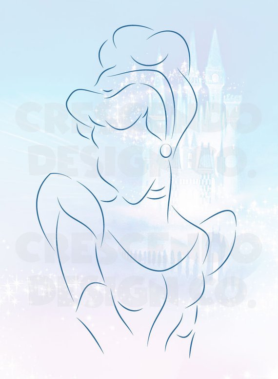 570x776 Disney Cinderella Minimalist Line Drawing Pdf Png Etsy - Disney Cinderella Drawing