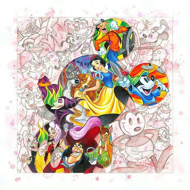736x736 Disney Character Hand Drawn Collage Cartoons Disney Art - Disney Collage Drawing