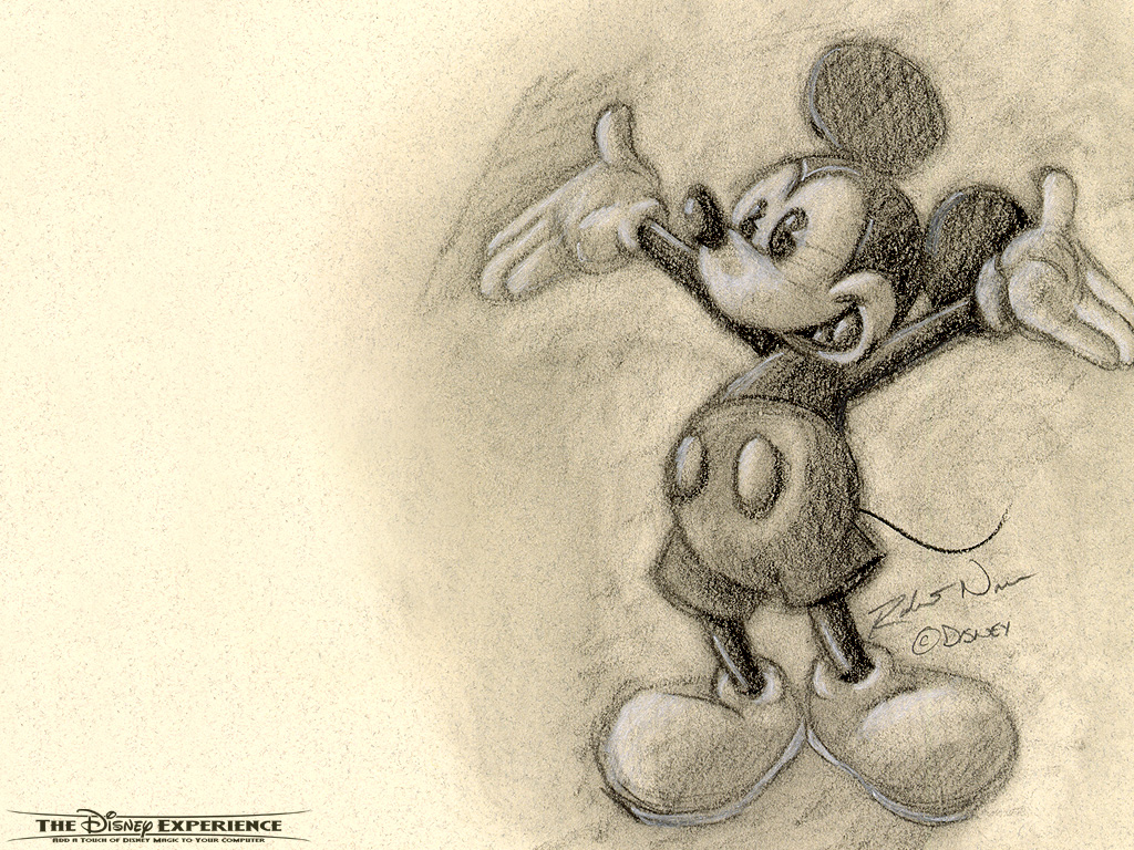 1024x768 Mickey Mouse Sketch Wallpaper - Disney Drawing Wallpaper
