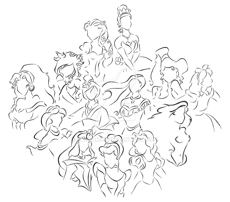 900x790 Disney Princess Lineart - Disney Line Drawings