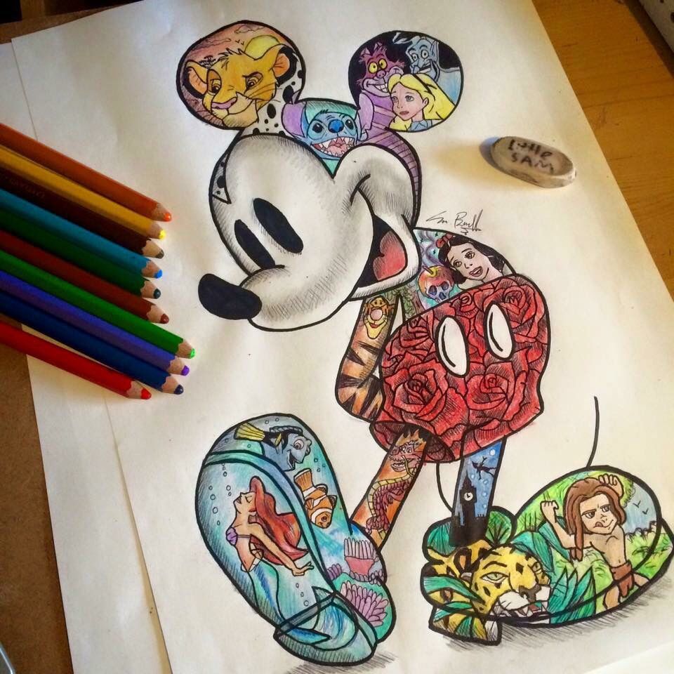 960x960 a bunch of disney characters inside of the original one, mickey - Disney Mickey Mouse Drawing