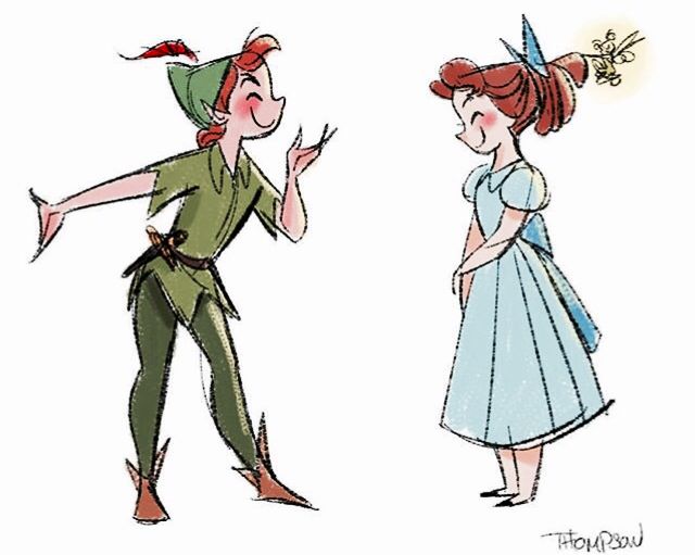 640x511 cute peter pan and wendy sketch illustration in watercolor - Disney Peter Pan Drawings