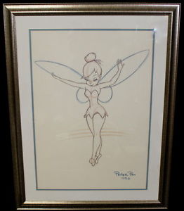 262x300 disney peter pan original framed colored pencil drawing tinkerbell - Disney Peter Pan Drawings