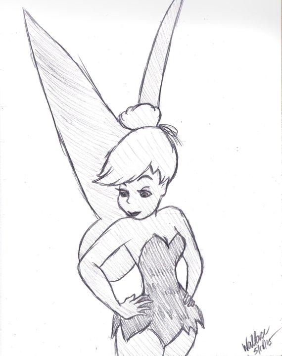 570x719 disney's peter pan tinkerbell sketch drawing etsy - Disney Peter Pan Drawings