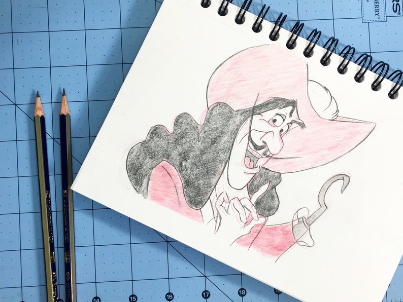 794x596 captain hook original sketch peter pan drawing disney fan etsy - Disney Peter Pan Drawings