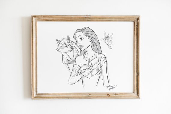 570x380 pocahontas print pocahontas art print disney art sketch etsy - Disney Pocahontas Drawings