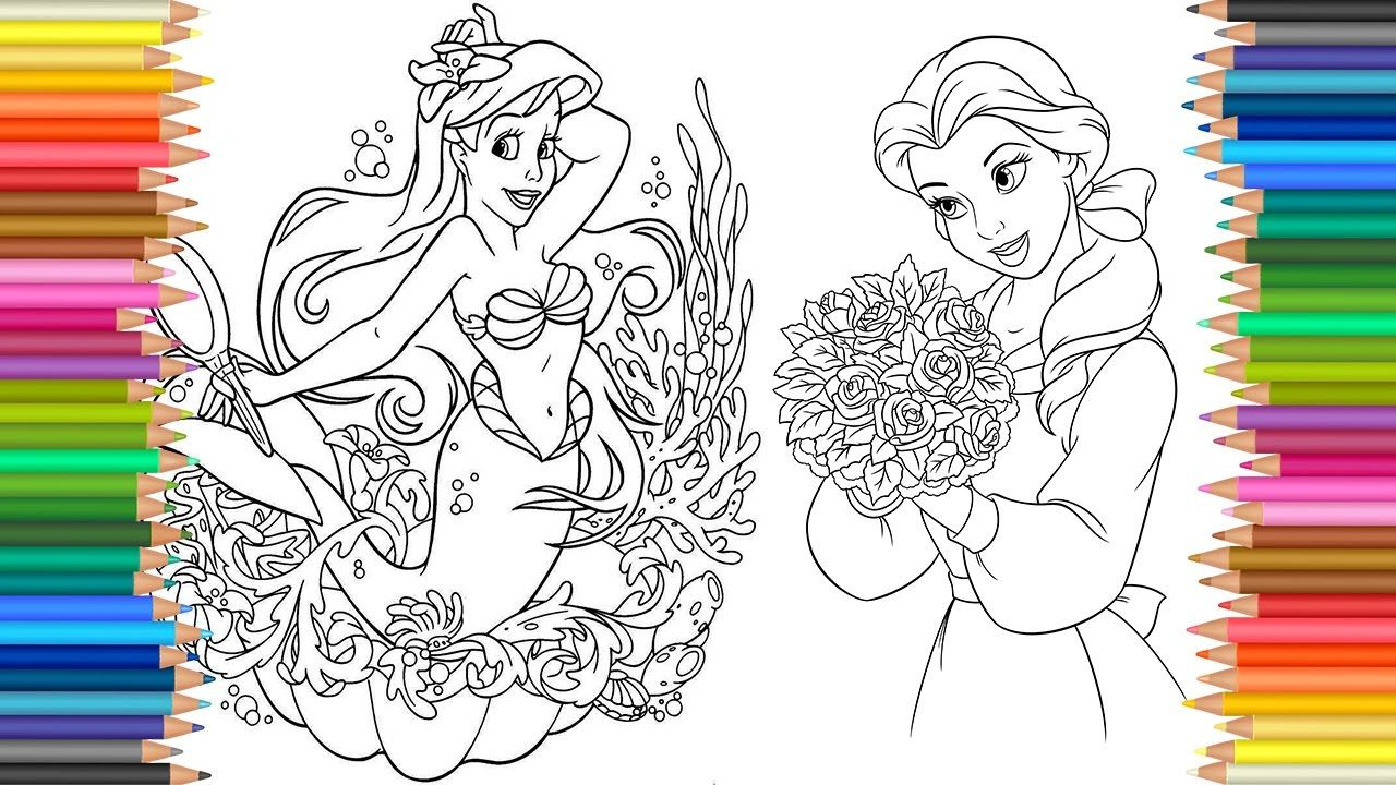 1280x720 Coloring Pages Disney Princess Belle And Ariel L Drawing Pages - Disney Princess Belle Drawing