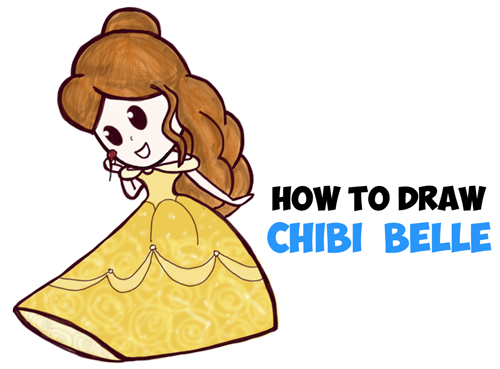 500x369 How To Draw Cute Baby Chibi Belle From Beauty And The Beast - Disney Princess Belle Drawing