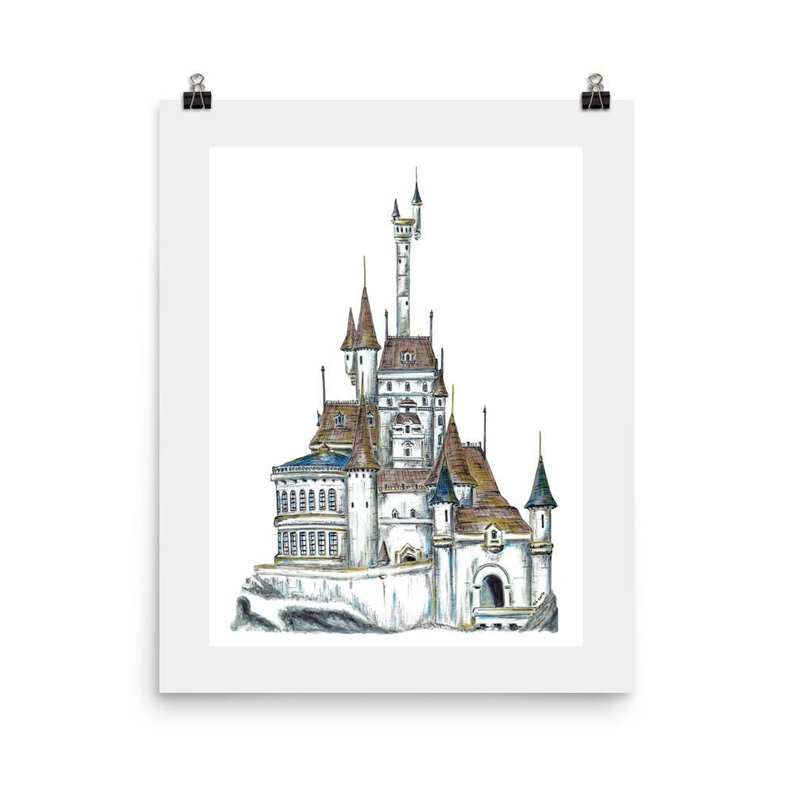 794x794 Bells Castle Art Print Beauty And The Beast Disney Princess Etsy - Disney Princess Castle Drawing