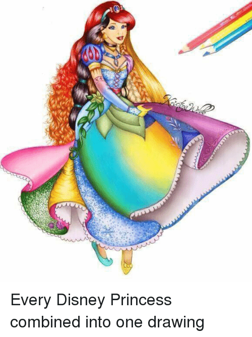 500x668 Every Disney Princess Combined Into One Drawing Meme On Me Me - Disney Princess Drawing