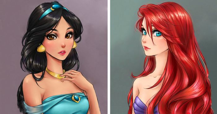 700x367 I Draw Disney Princesses As Anime Characters Bored Panda - Disney Princess Drawing