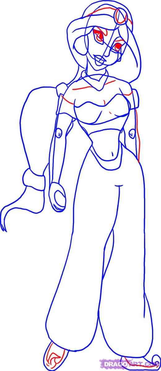 520x1195 how to draw princess jasmine, step - Disney Princess Jasmine Drawing