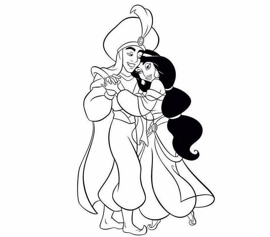 886x780 colour drawing free wallpaper disney princess jasmine and aladdin - Disney Princess Jasmine Drawing