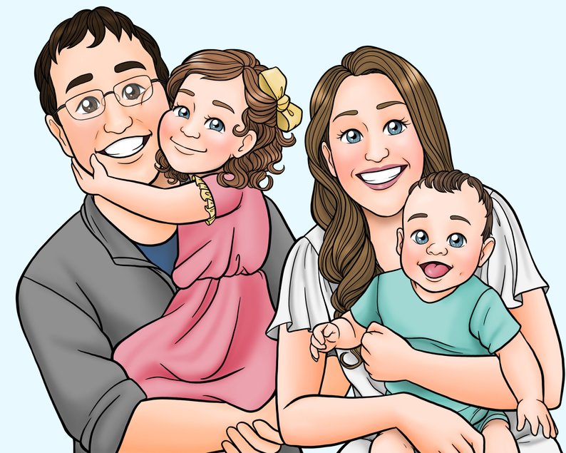 794x635 custom family portrait disney style etsy - Disney Style Drawing