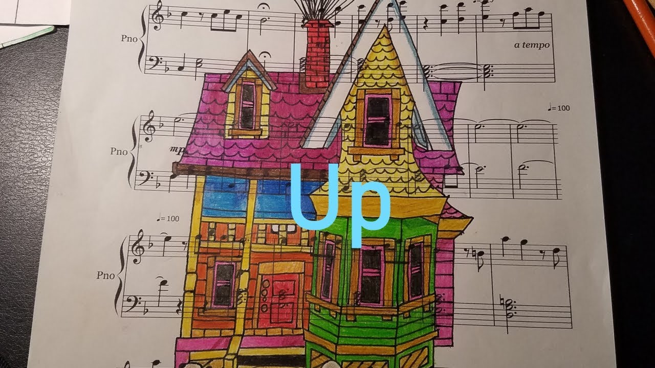 1280x720 Disney Up Drawing Illustration On Music Sheet Paper - Disney Up Drawing