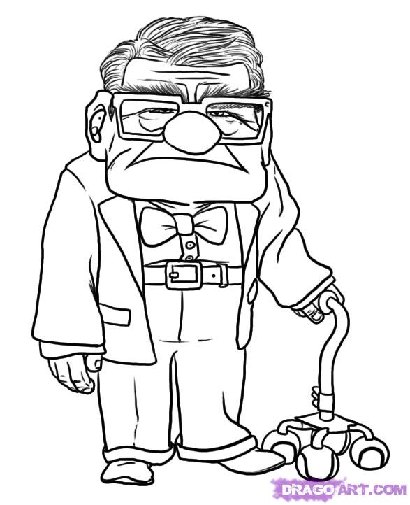 587x722 how to draw carl fredricksen from up, step - Disney Up Drawing