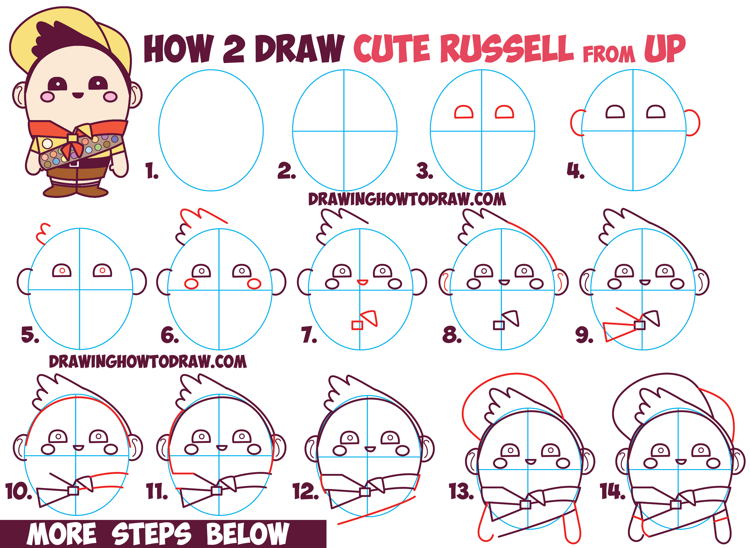 2500x1827 How To Draw Russell The Boy From Disney Pixar's Up - Disney Up Drawing