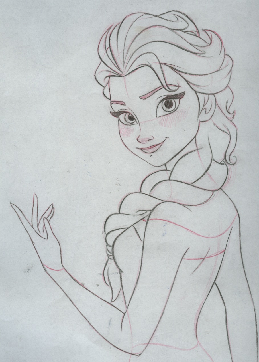 909x1269 Pencil Drawing Sketches Of Disney Elsa Final Clean Up Drawing - Disney Up Drawing
