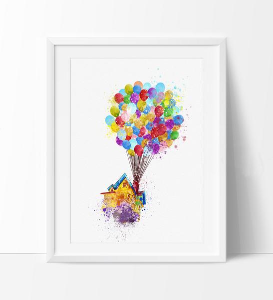 547x600 up movie, pixar up, disney watercolor art, disney pixar up flying - Disney Up Drawing