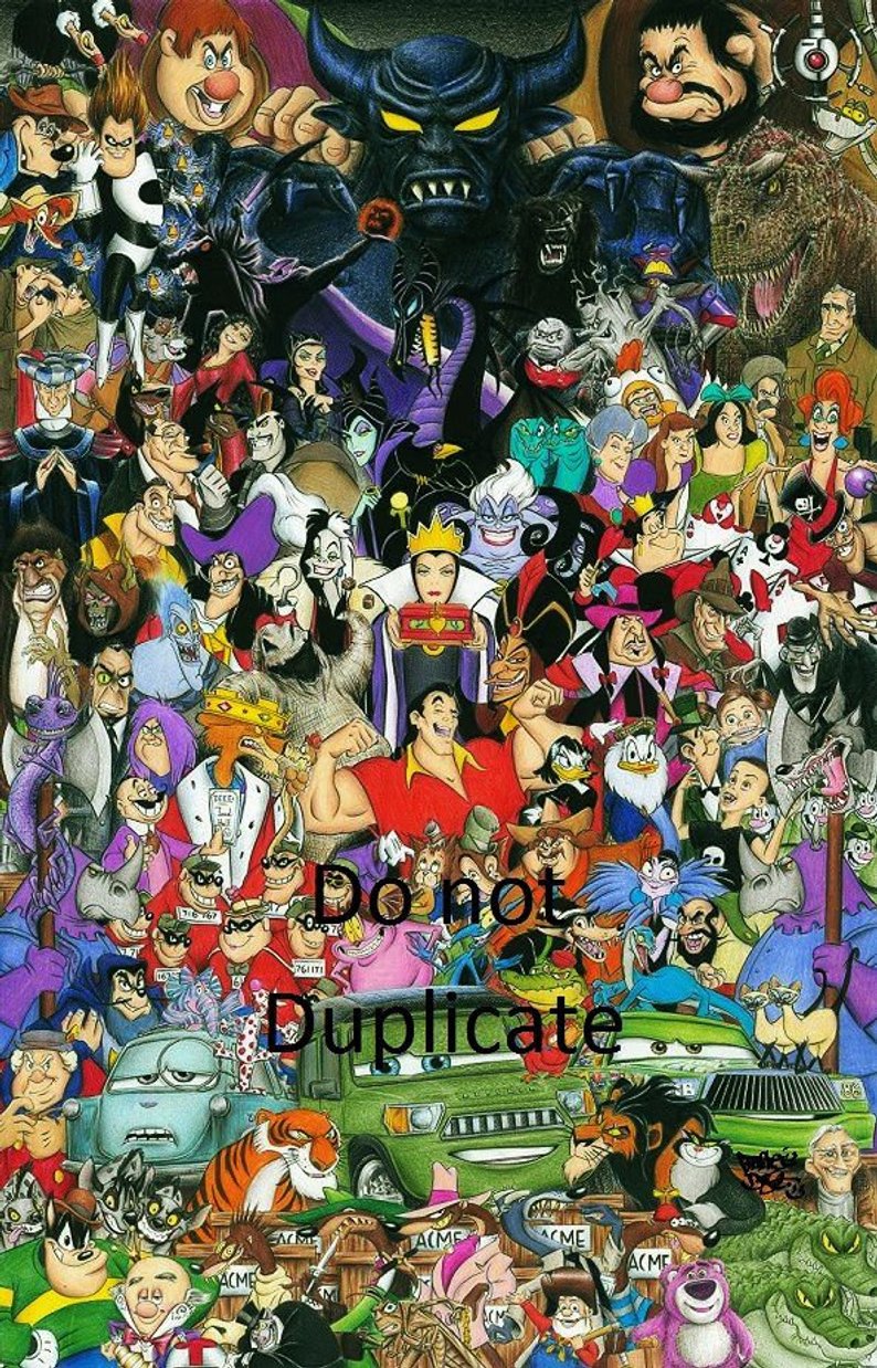 794x1238 ultimate disney villain montage x colored pencil drawing etsy - Disney Villains Drawings