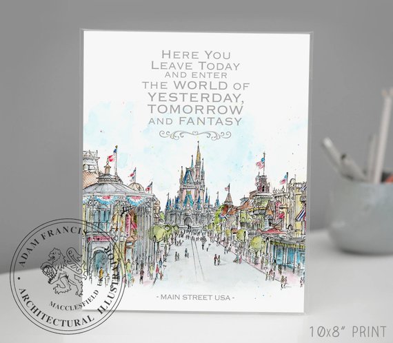 570x498 main street usa disney world quote wall art and gift etsy - Disney World Drawing