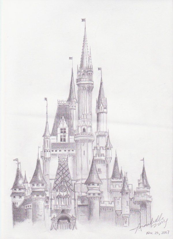 600x827 Cinderella's Castle Art Disney Painting Disney Princess Art - Disneyland Castle Drawing