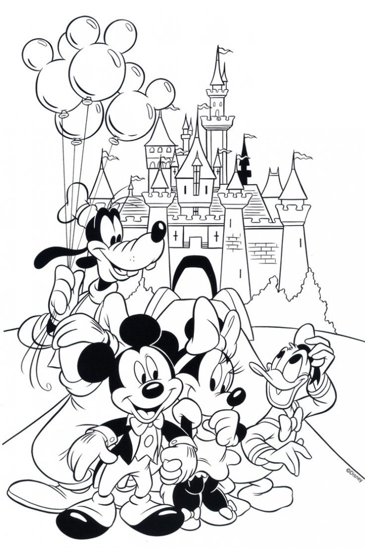 728x1093 coloring pages disney arieloring pages with princess disneyland - Disneyland Drawing