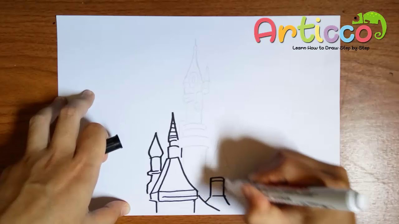 1280x720 how to draw disneyland paris step - Disneyland Drawing