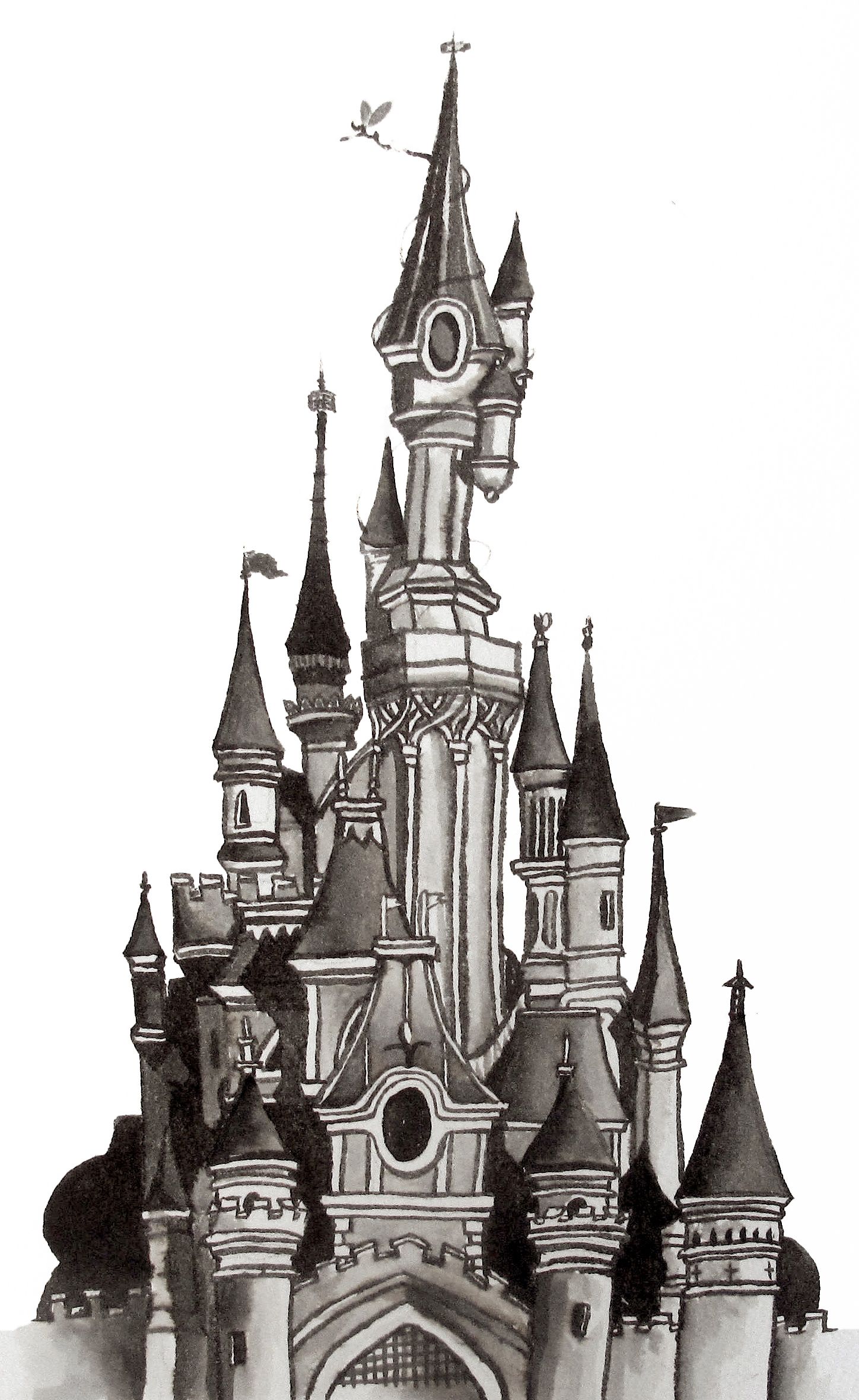 1448x2359 architectural ink drawing illustration of the disneyland paris - Disneyland Drawing