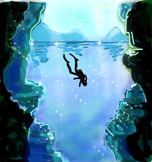 500x535 diver drawings - Diver Drawing