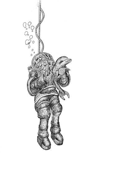 375x553 diving suit drawings for sale saatchi art - Diver Drawing