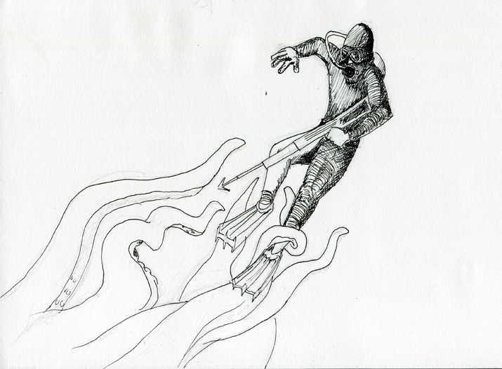 715x526 drawing diver the b roll - Diver Drawing