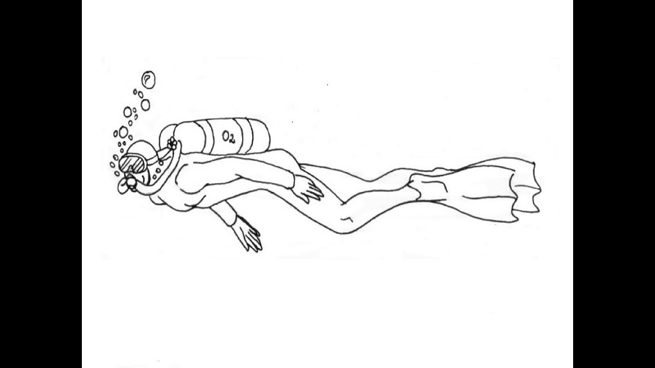 1280x720 how to draw a diver kak narisovat vodolaza - Diver Drawing