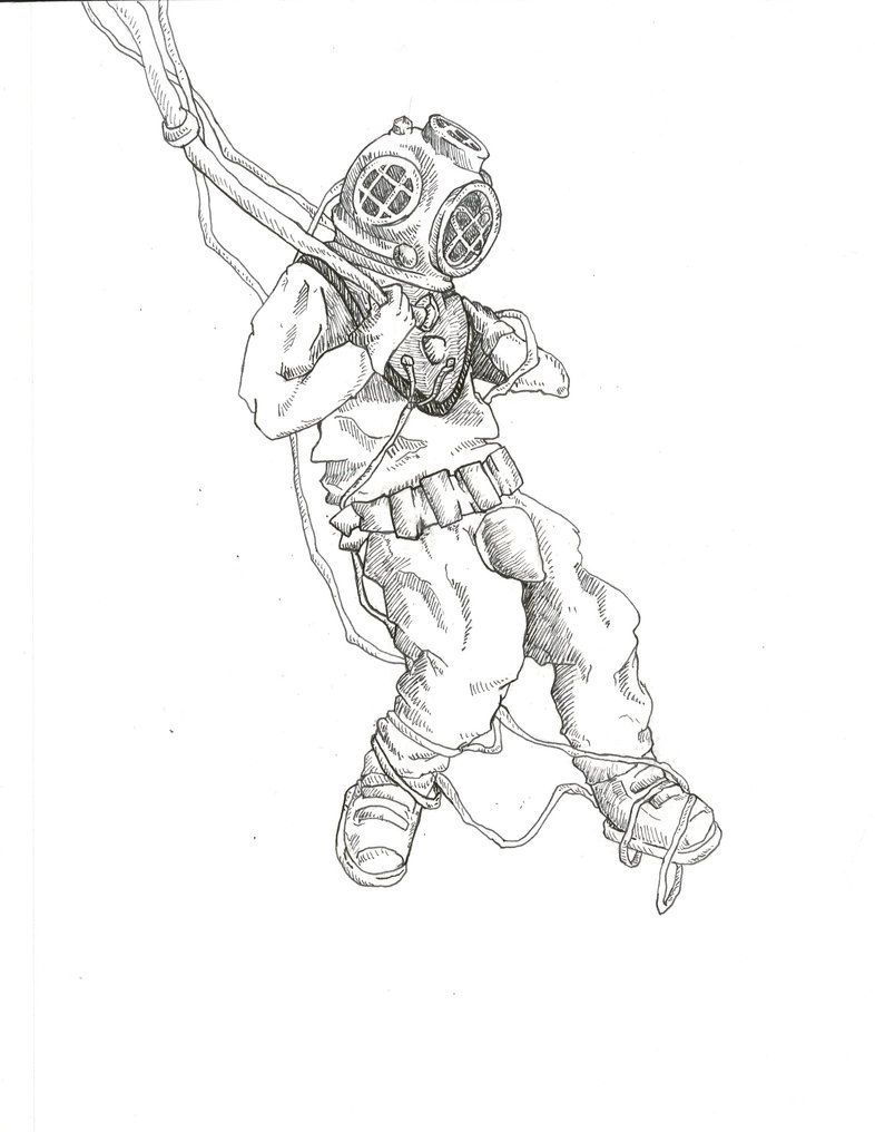 786x1016 image result for deep sea diver drawing drawings in scuba - Diver Drawing