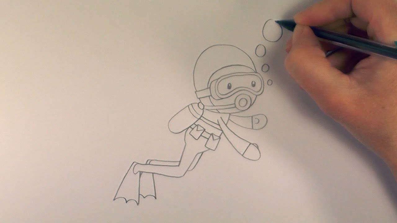 1280x720 r e a p how to draw a cartoon scuba diver - Diver Drawing