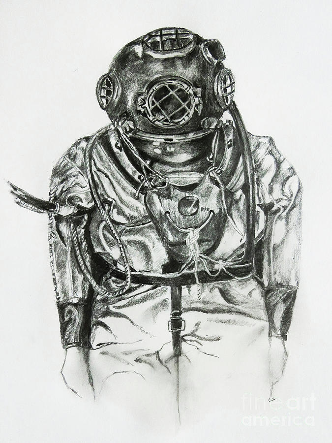 675x900 ready to dive drawing - Diver Drawing