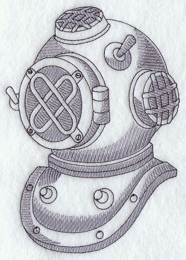 374x522 Machine Embroidery Designs - Diving Helmet Drawing