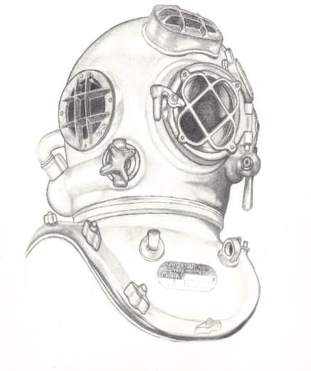 437x521 My Divers Helmet And Graphite Drawings Art And Photos To Share - Diving Helmet Drawing