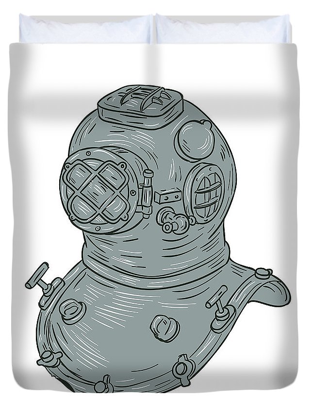 645x853 old school diving helmet drawing duvet cover for sale - Diving Helmet Drawing