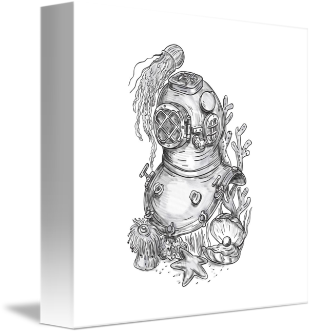 606x650 old school diving helmet tattoo - Diving Helmet Drawing