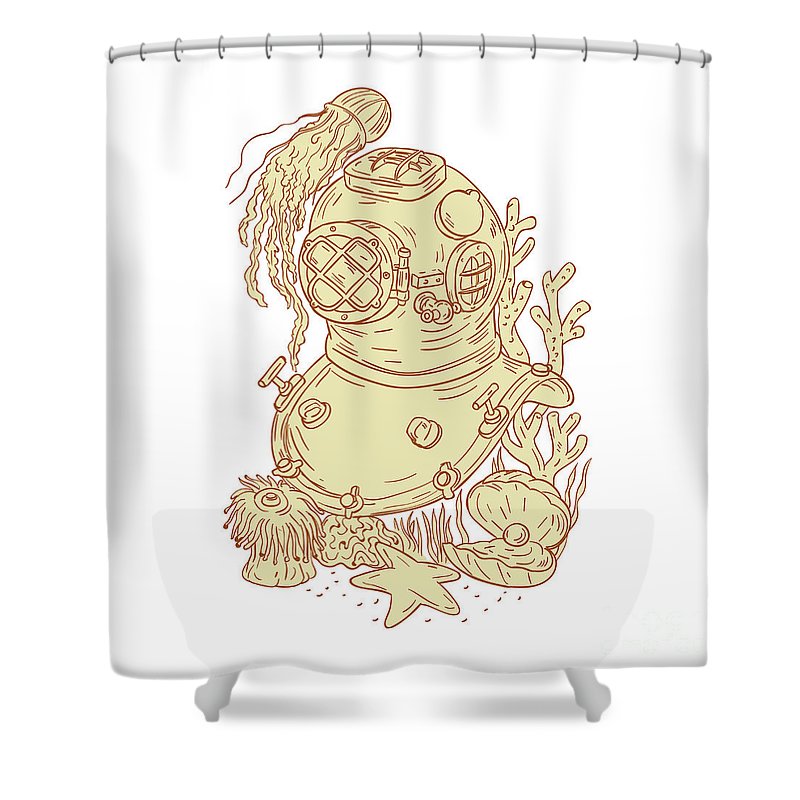 800x800 old school diving helmet underwater drawing shower curtain - Diving Helmet Drawing