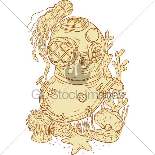 500x500 old school diving helmet underwater drawing gl stock images - Diving Helmet Drawing